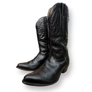 Boulet Classic Black Leather Pointed Toe Western Cowboy Boots